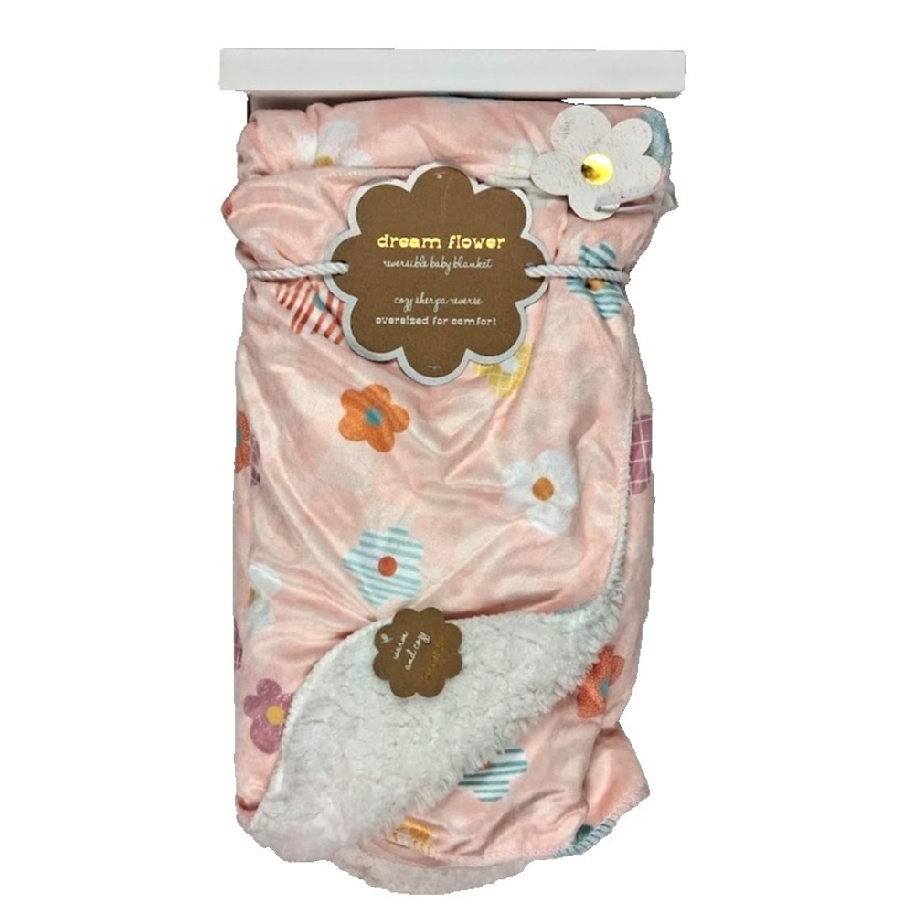 Dream Flower SL Home Fashions Plush Baby Blanket White Sherpa Girl NWT 119741‎
